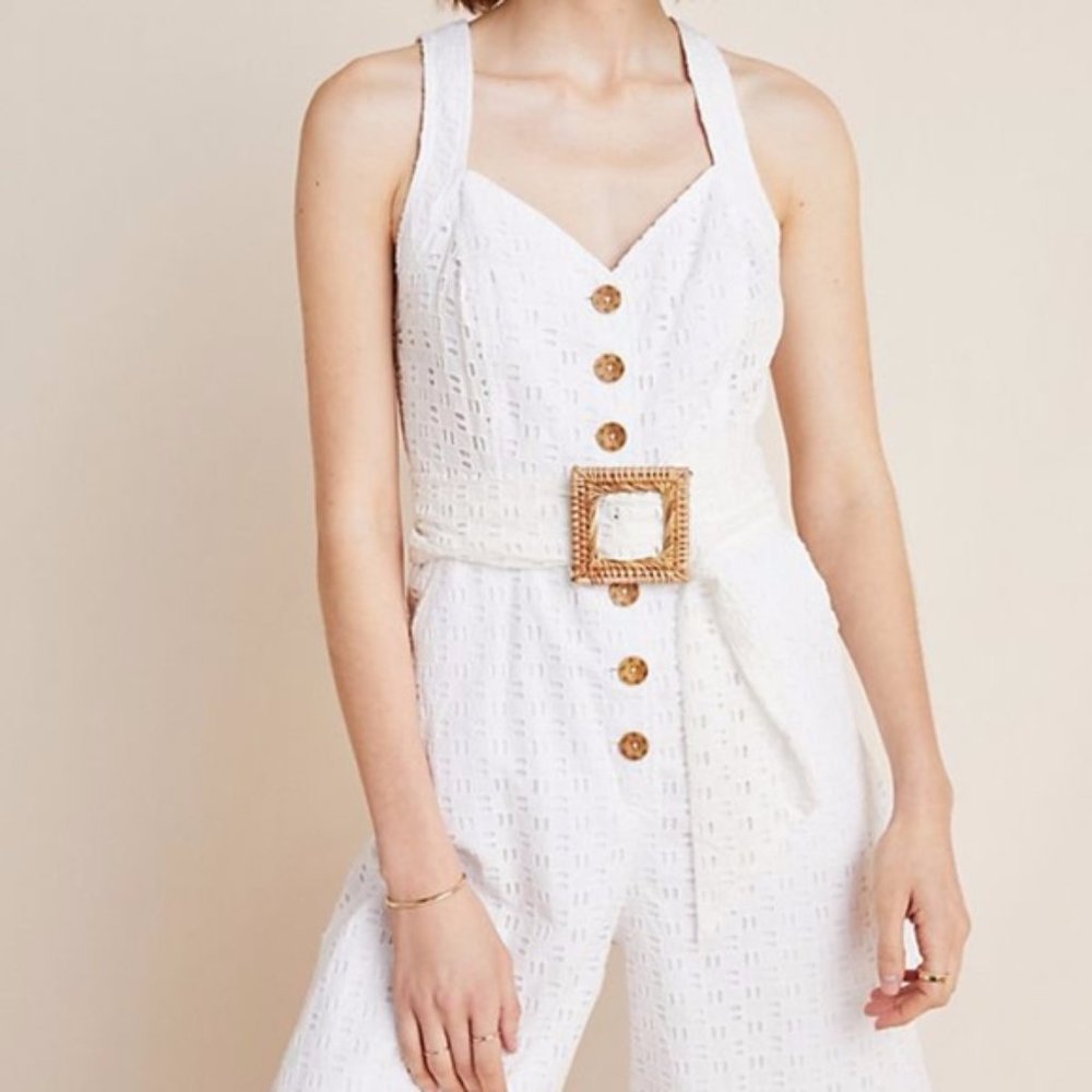 Anthropologie Romper White Eyelet with Belt